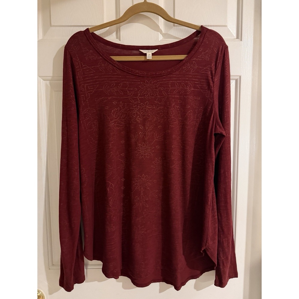 Women's Long Sleeve Pullover Top Lucky Brand Cotton & Modal Blend L Gold Accents
